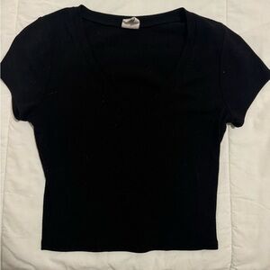 Black V-Neck Short Sleeve Top